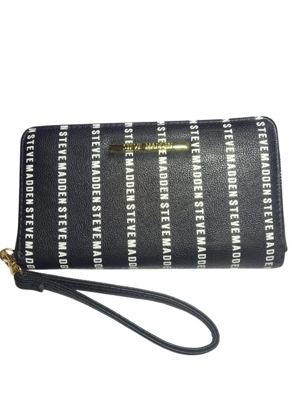Steve Madden Black Logo Zip-Around Wristlet Wallet